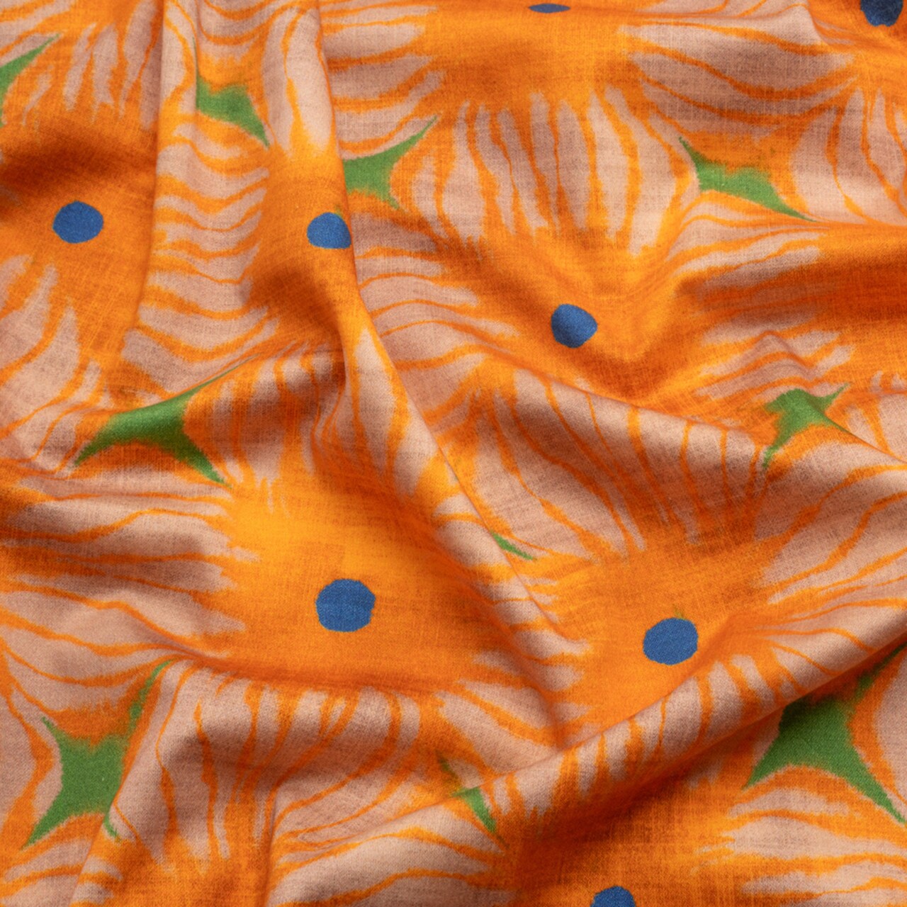 1 Yard Orange Floral Grid Marigold Spritz Stretch Cotton Sateen Fabric